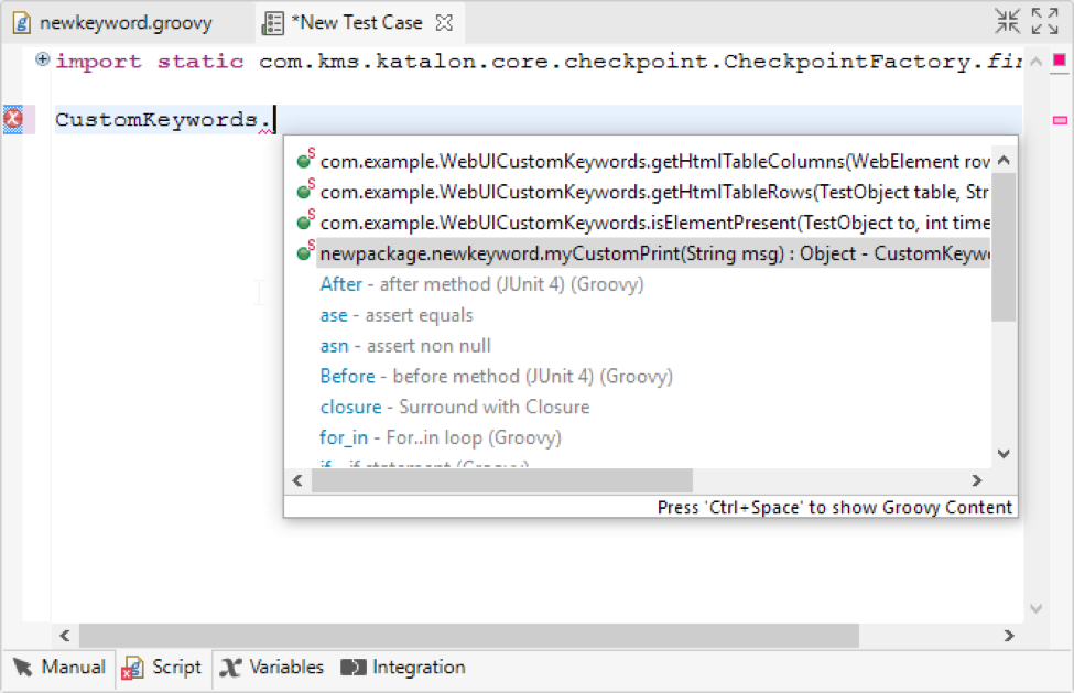 How to create a custom keyword with Katalon Studio